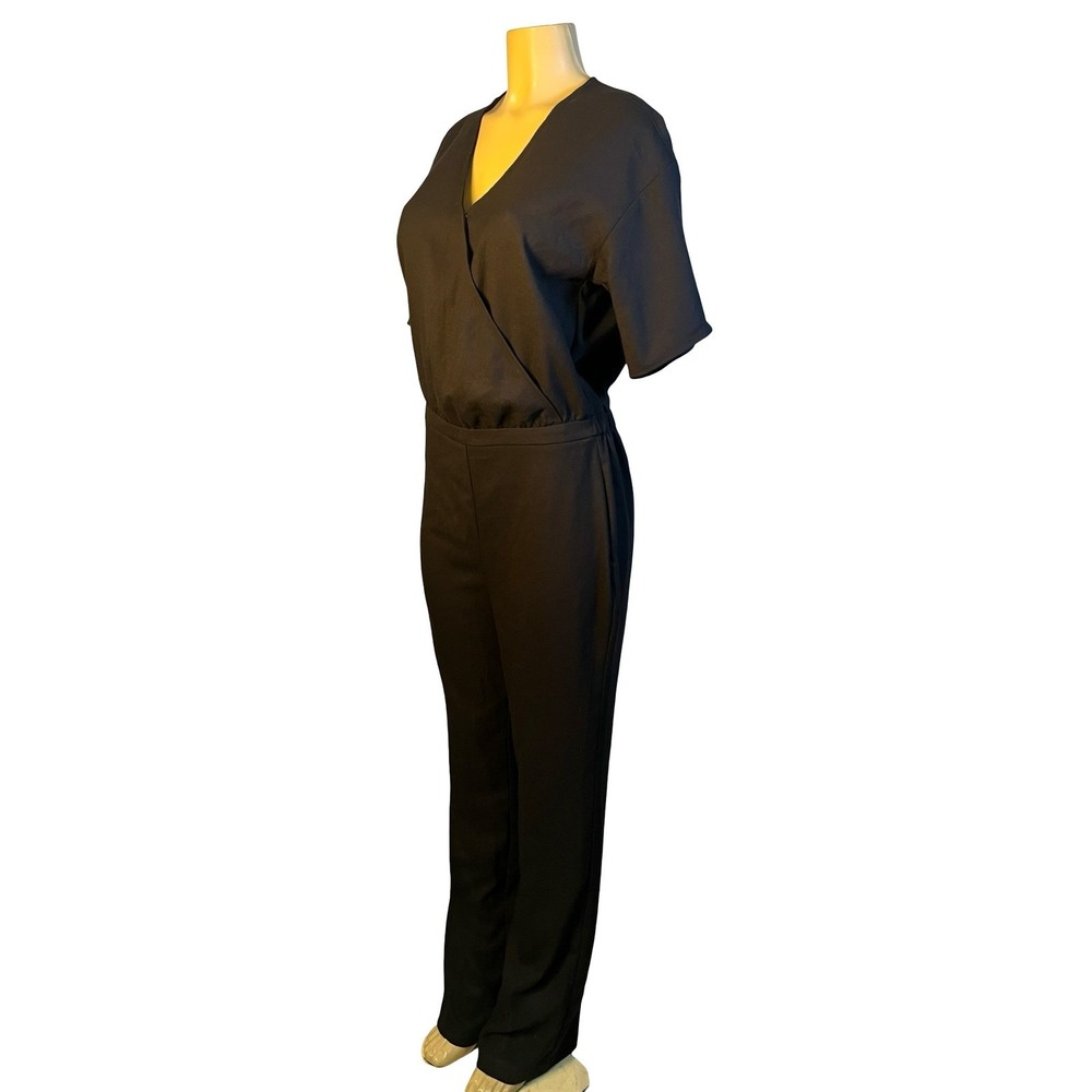 NYDJ Womens Black Surplice Neck Short Sleeve Jumpsuit MPSR3943 Size S NEW